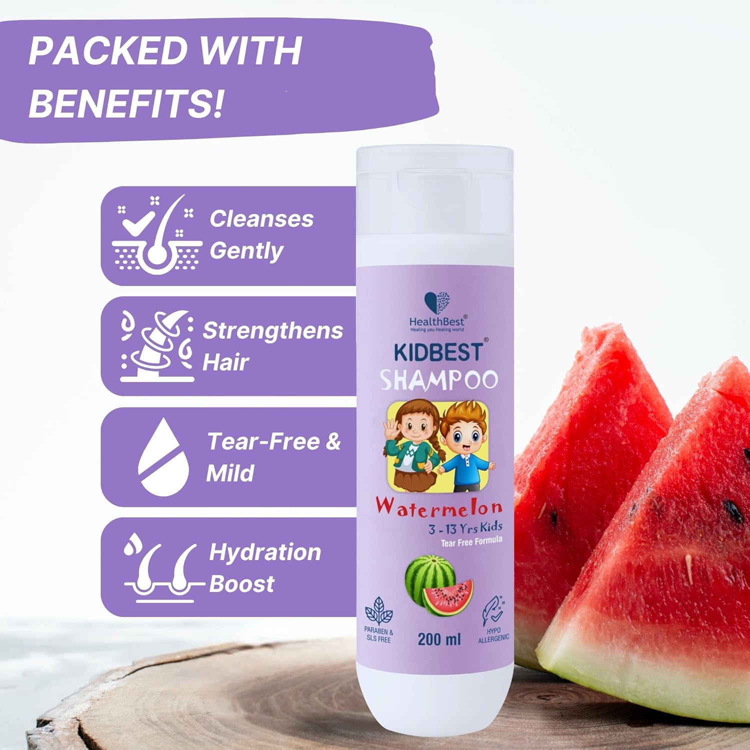 HealthBest Kids Tear-Free Shampoo Watermelon 200ml - Image 2