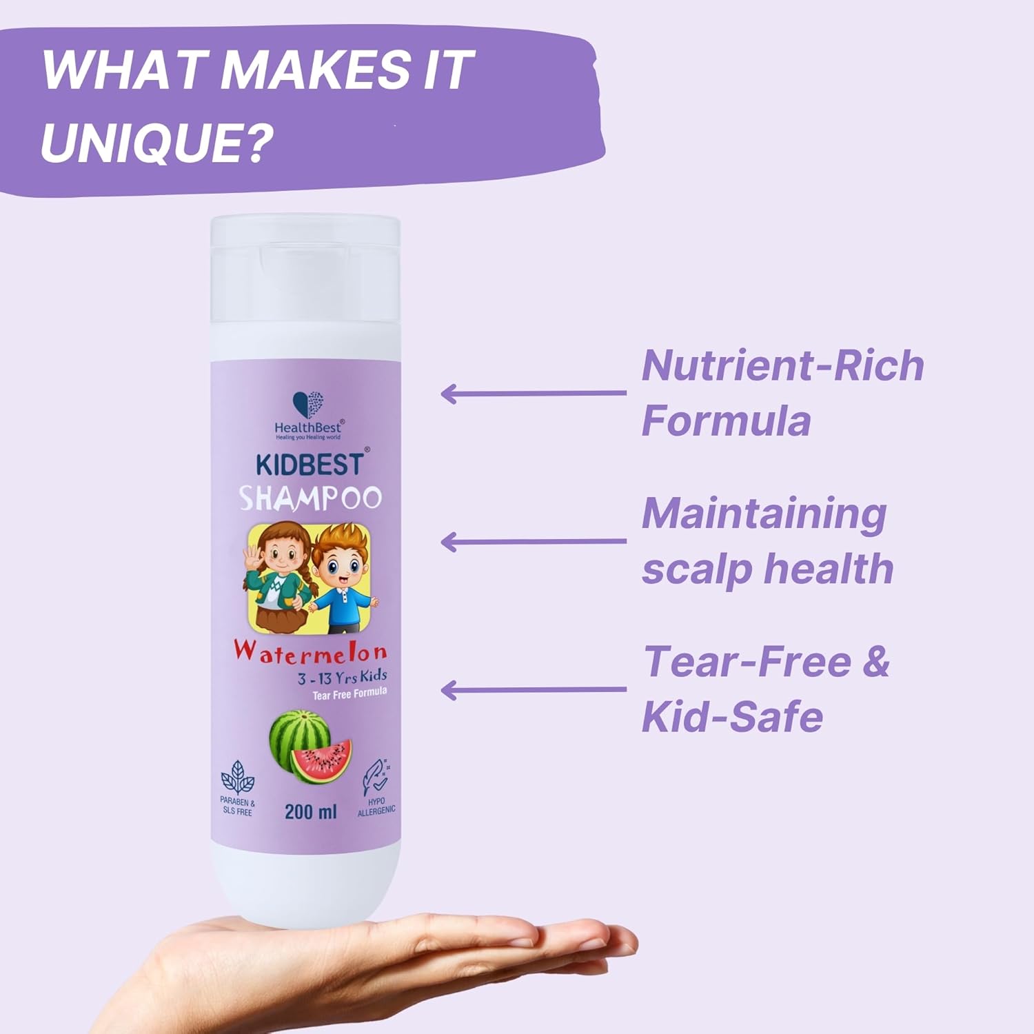 HealthBest Kids Tear-Free Shampoo Watermelon 200ml - Image 3