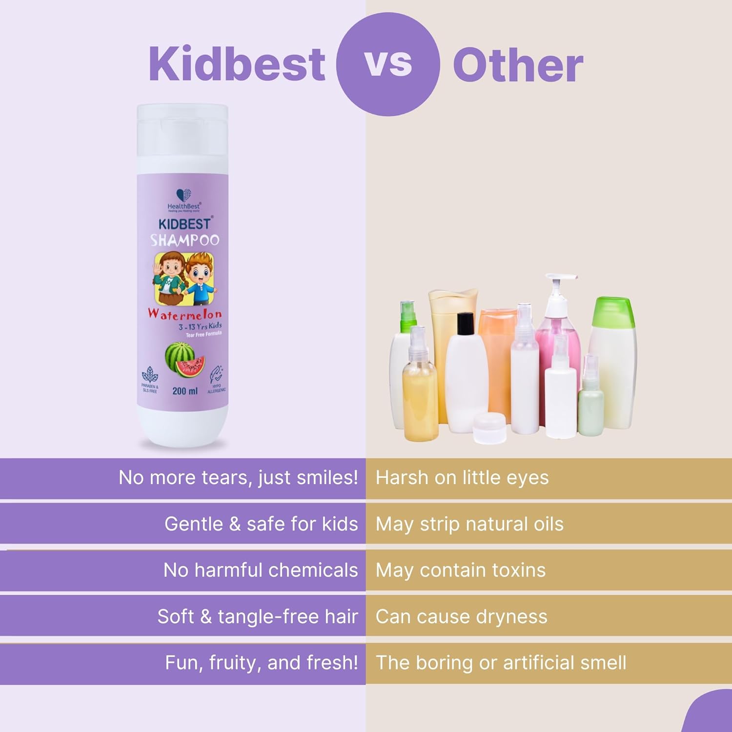 HealthBest Kids Tear-Free Shampoo Watermelon 200ml - Image 6
