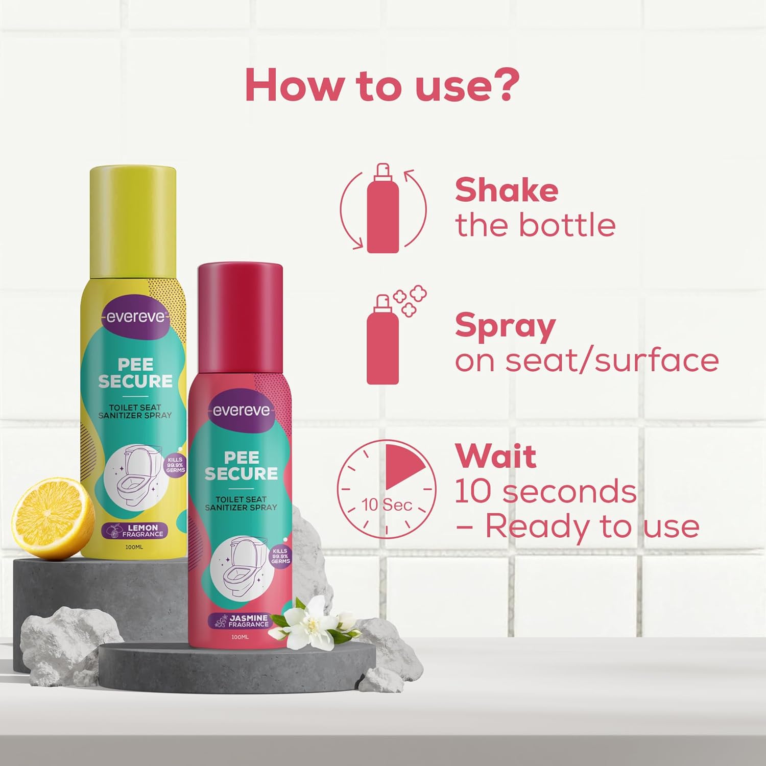 Evereve Pee Secure Toilet Seat Sanitizer Spray 2 x 100ml - Image 7